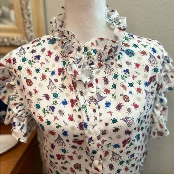Koch Insect Floral Ruffle Sleeve Blouse - Picture 3 of 12